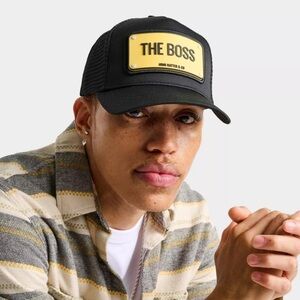 NWT John Hatter & Co The Boss Trucker Hat One Size Unisex Black Yellow Adjustabl